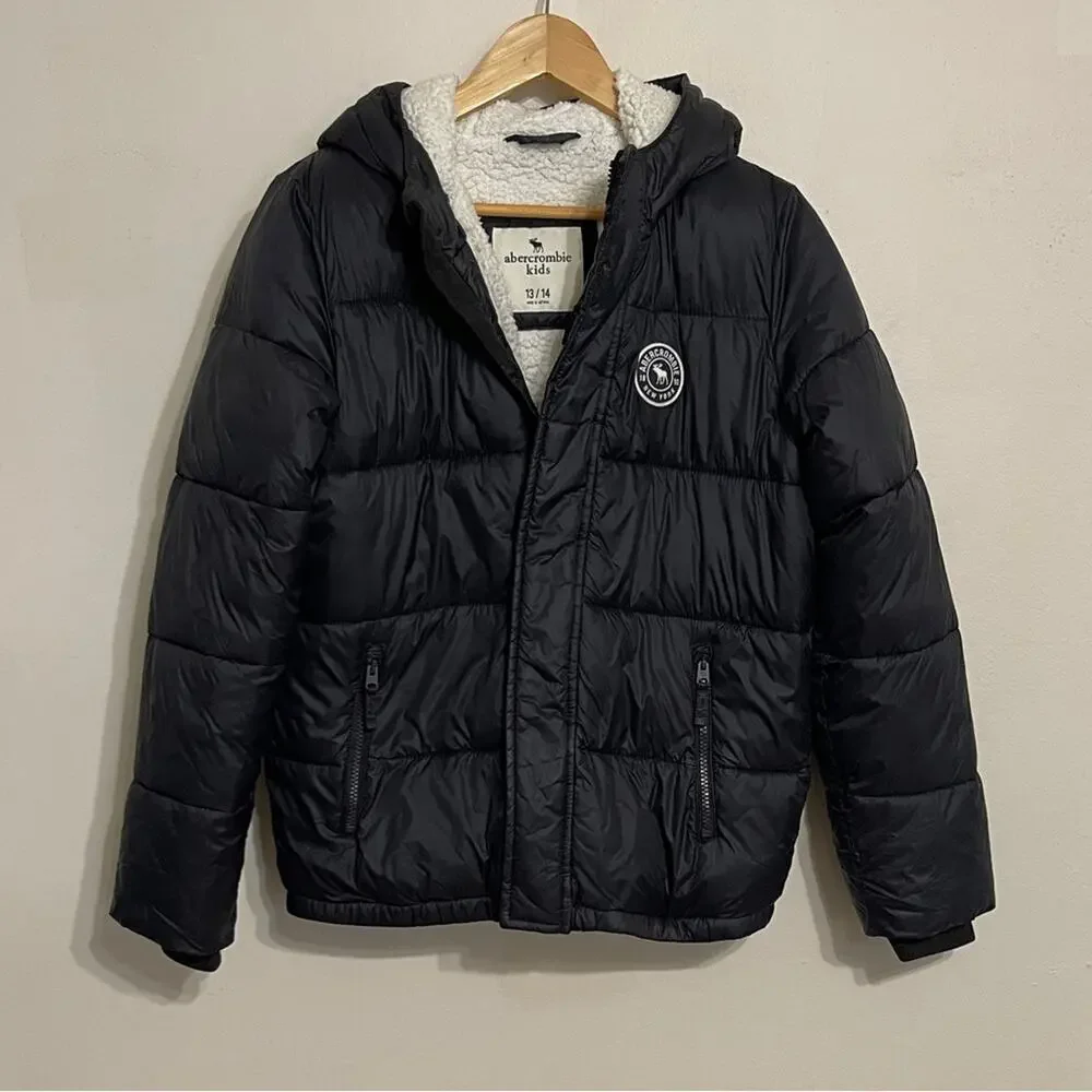 Abercrombie & Fitch Kids Sherpa Puffer Jacket Black Size 13/14